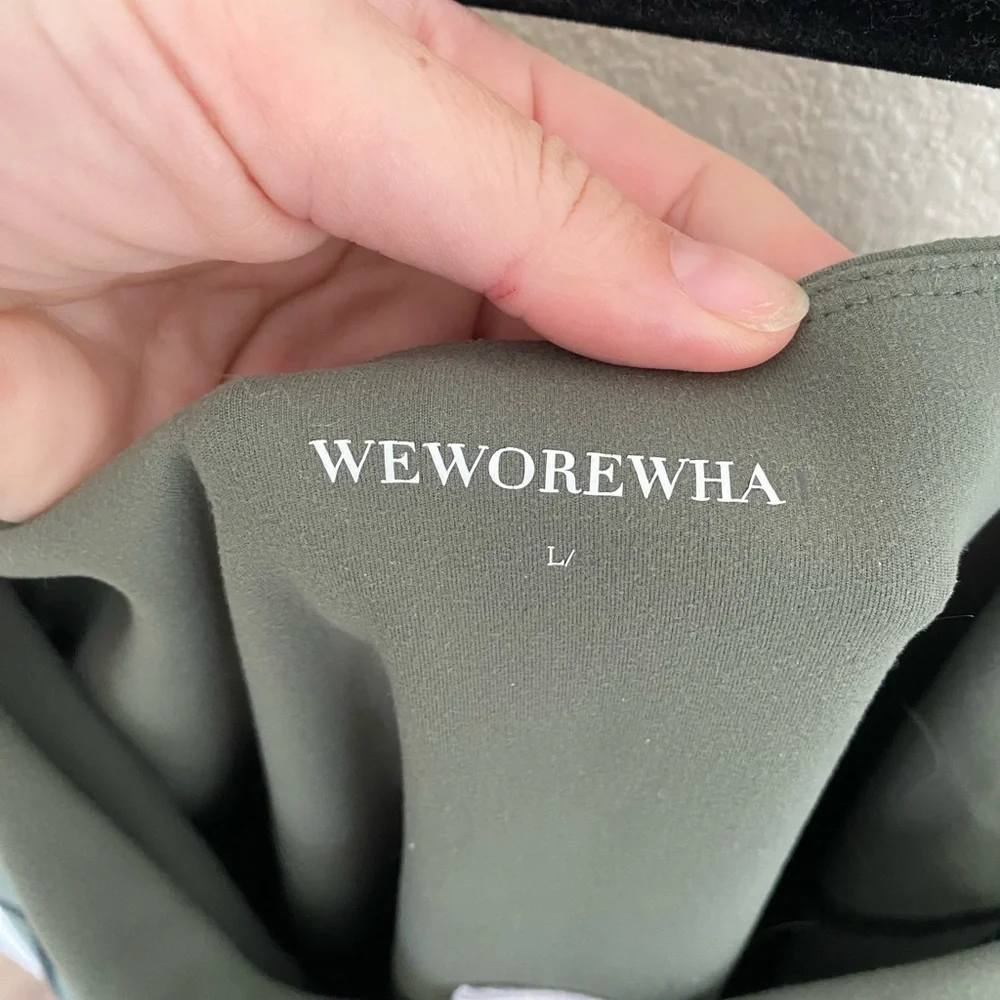 WeWoreWhat Exposed Seam Ankle Flared Activewear Jumpsuit - Army Green - Large - Picture 7 of 8